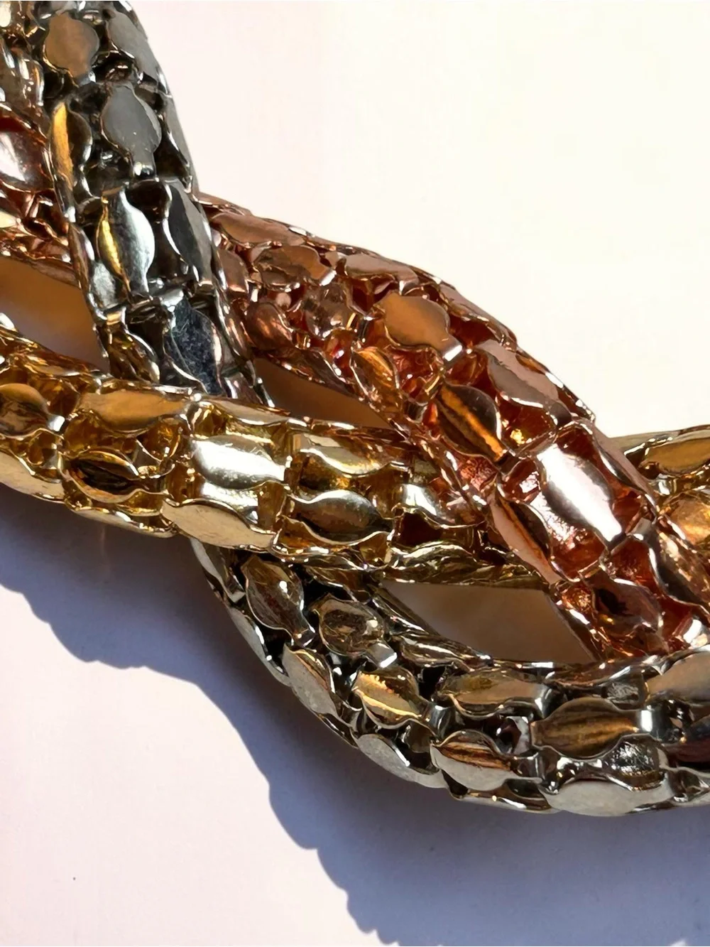 Vintage tri-tone braided metal mesh collar necklace, Germany Statement RARE - Picture 4 of 7
